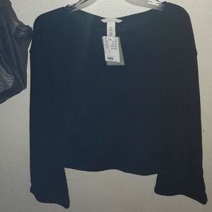 H&M Black Crop Top with Flared Sleeves
